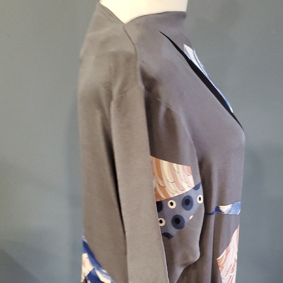 Rutzou Gray and Blue Silk  Sheath Artdeco  Dress with Dolman Sleeves - Picture 7 of 16